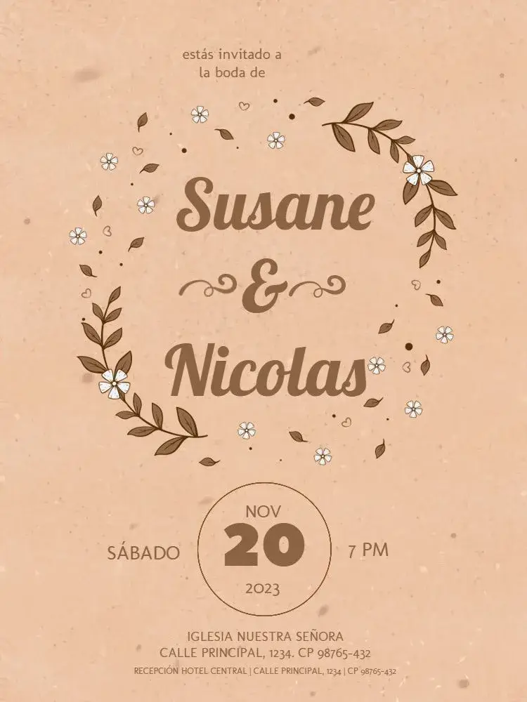 Invitación Boda Minimalista Rústica Sencilla