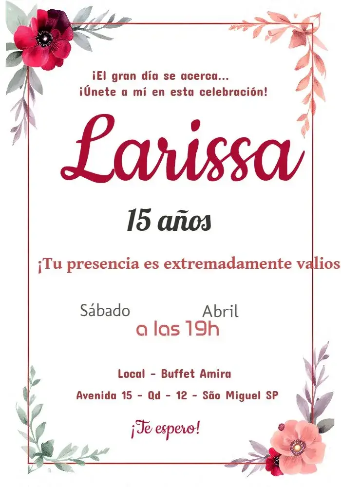 Invitación 15 Años Marsala Floral Quince editable y personalizable