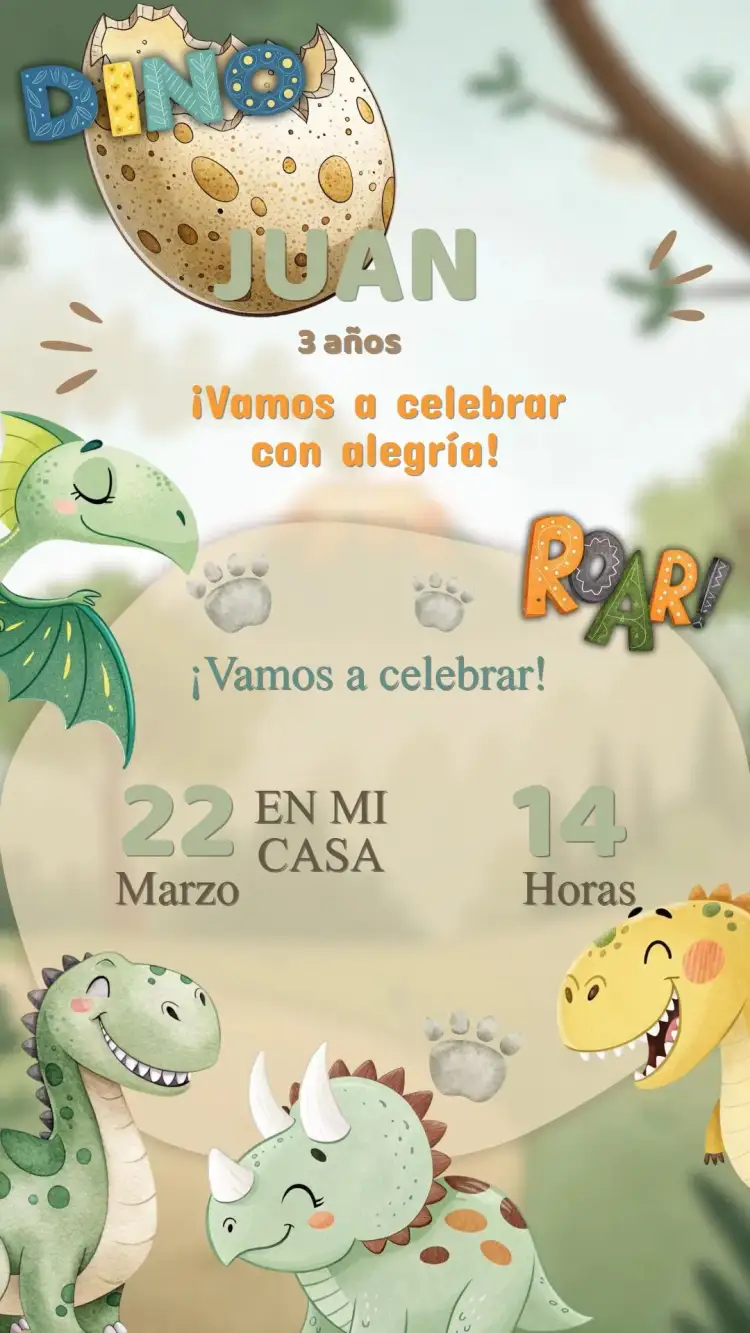 Invitación Invitación Cumpleaños Dino Cute – tema Cumpleaños Infantil colorido, lúdico, moderninho, fofo, temático, dinossauro