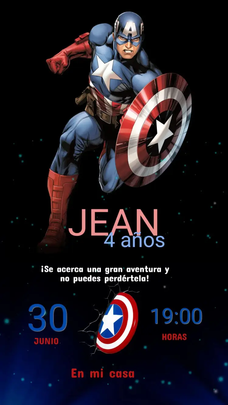 Invitación Digital Cumpleaños Capitán América