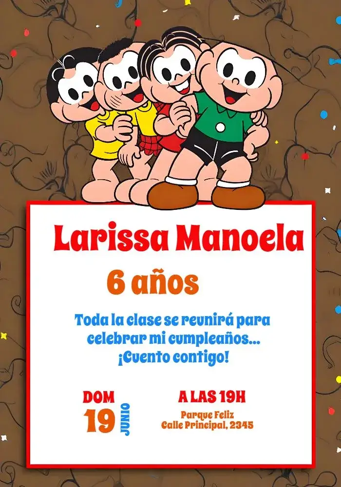 Invitación Turma Da Mónica Criança editable y personalizable