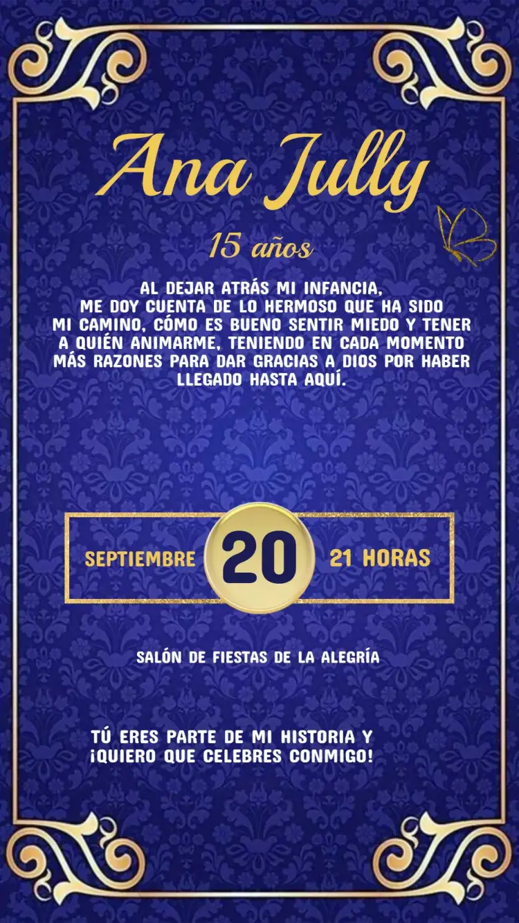 Invitación Cumpleaños 15 años (Realeza-Azul y Dorado)