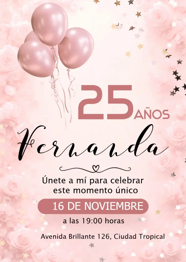 Invitación Femenino Estrella editable y personalizable