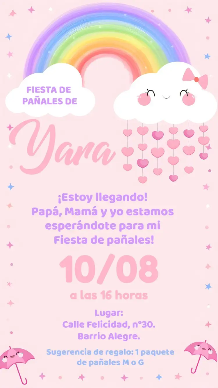 Invitación Baby Shower Rain of Love Diaper