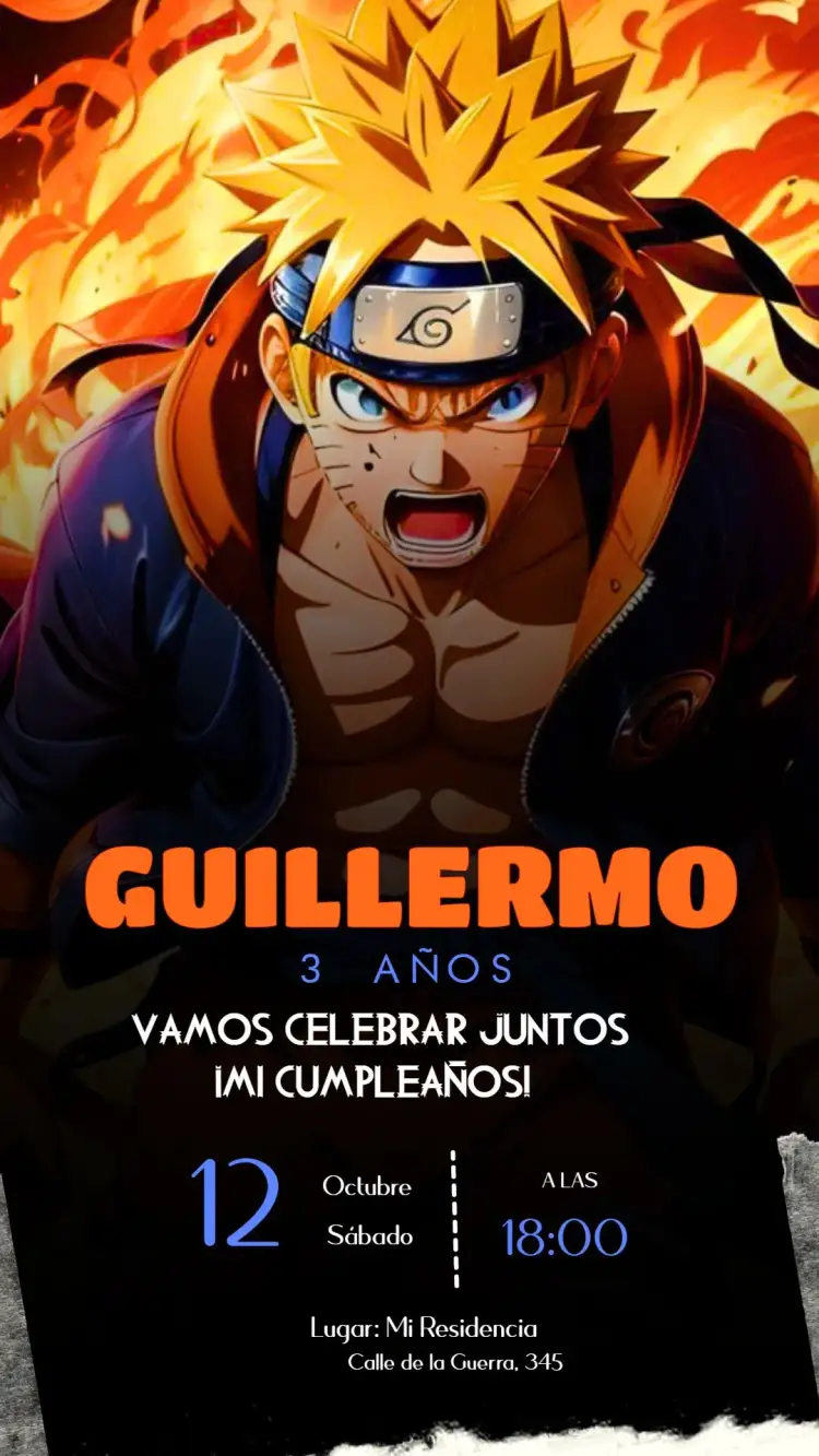 Invitación Naruto Boruto – tema Cumpleaños Infantil anime, moderno, colorido, jovial, divertido