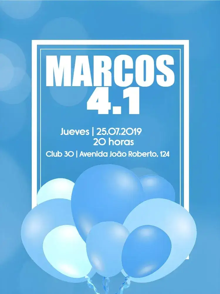 Invitación Hombre Adulto - Globos Azules Años – tema Cumpleaños moderno, azul, celebración, festivo, masculino, alegre