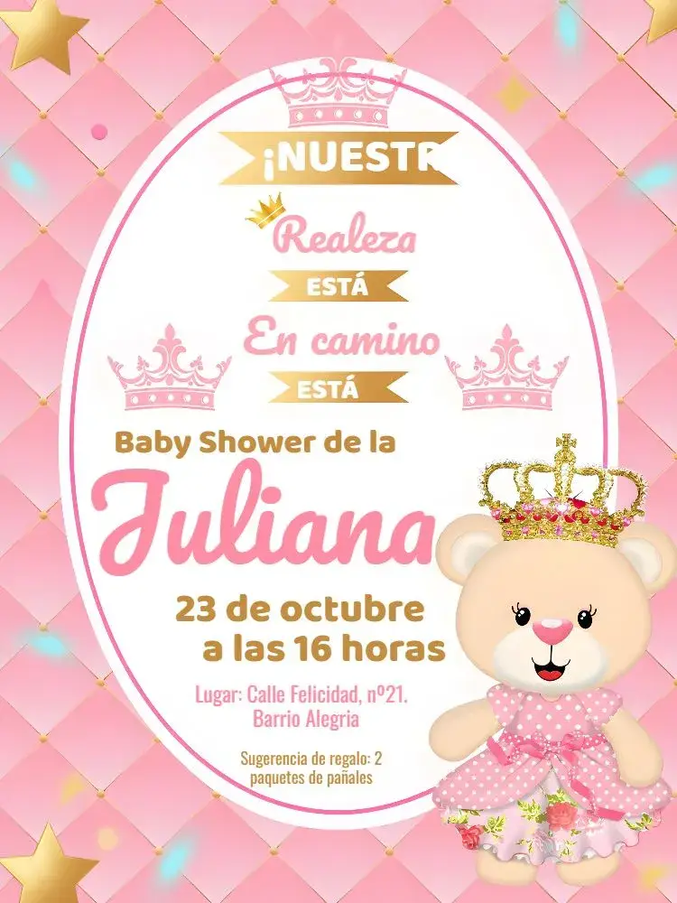 Invitación Baby Shower de Osita Princesa /