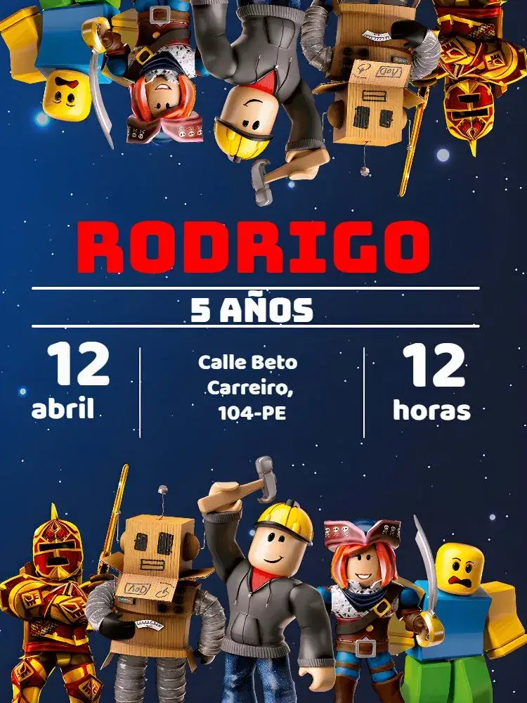 Invitación Roblox – tema Más buscados colorido, moderno, juegos, divertido, infantil, temático