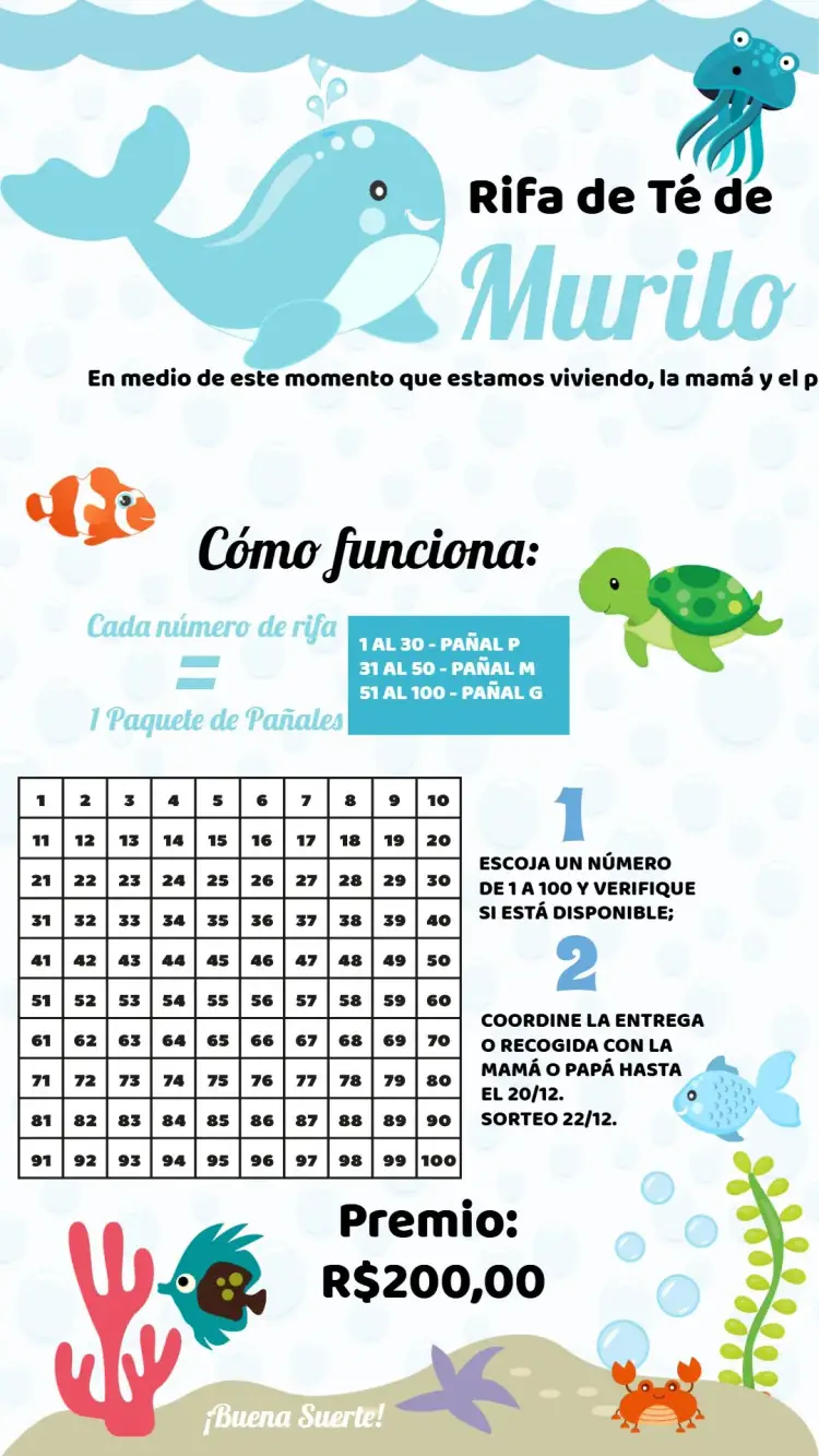 Invitación Té Rifa Fondo Del Mar Ballena
