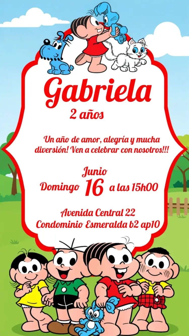 Invitación Turma De La Mónica Colorido editable y personalizable