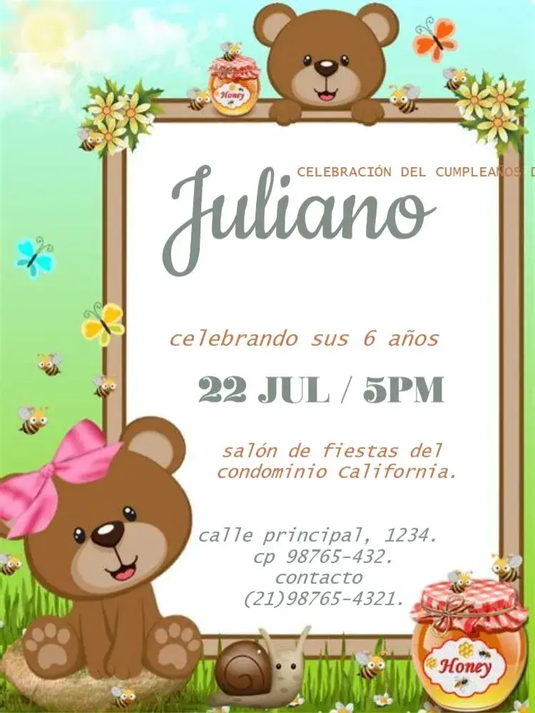 Invitación Oso Mel Para Editar Delicado