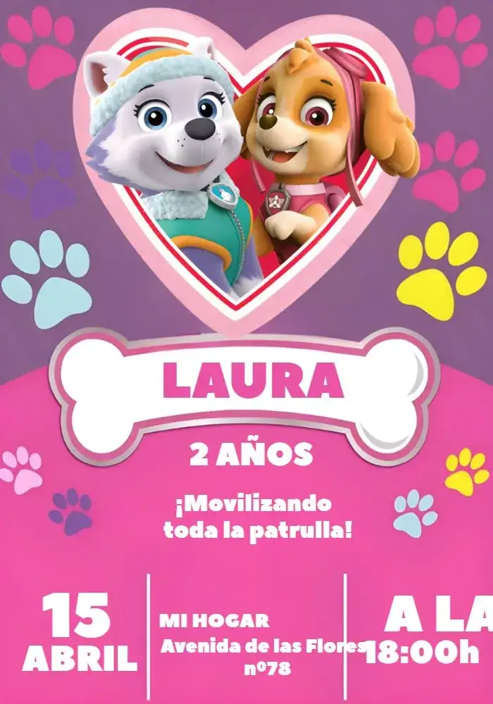 Invitación Skye Y Everest Chica Patrulla Canina Rosa – tema Más buscados rosa, divertido, infantil, colorido, lúdico