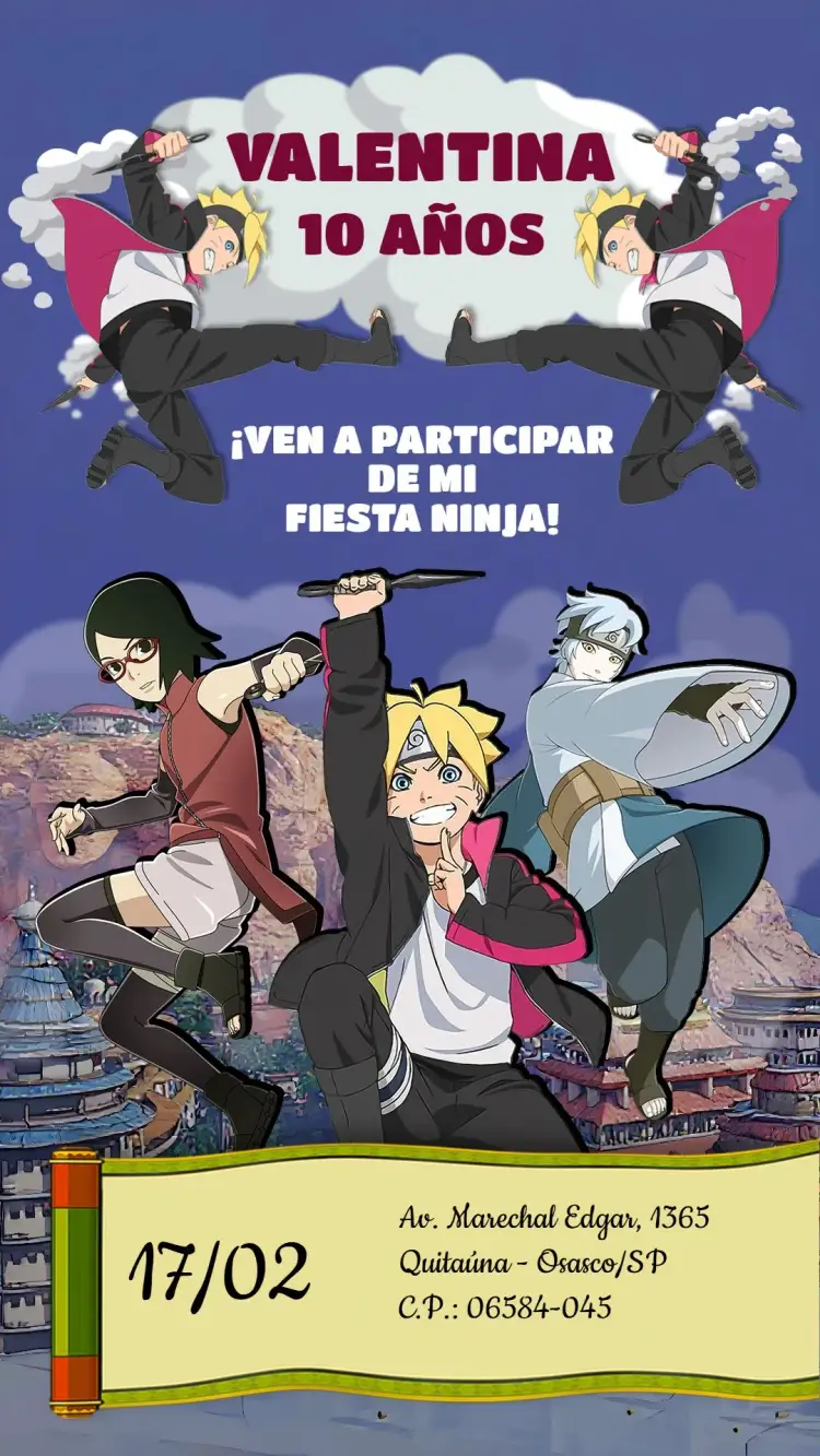 Invitación Boruto Blanco editable y personalizable