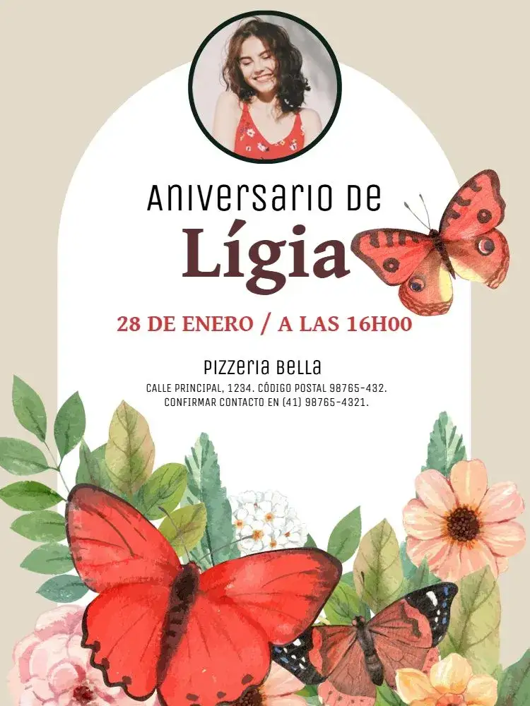 Invitación Jardín, Mariposa Y Flores Elegante Beige – tema Cumpleaños Infantil floral, elegante, delicado, naturaleza, pastel, colorido
