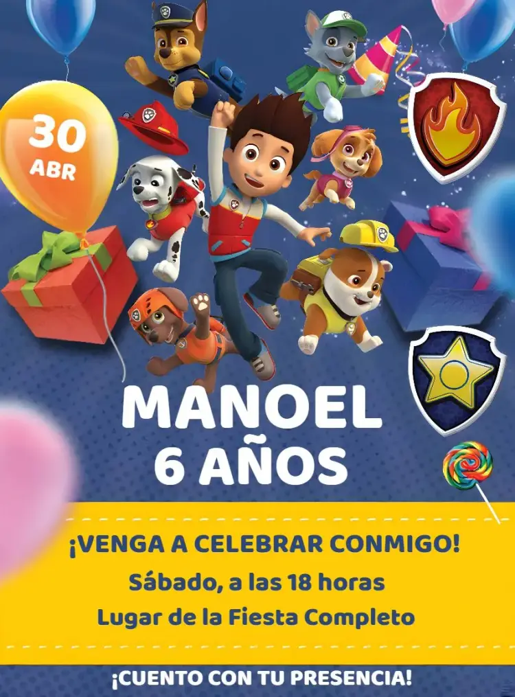 Invitación Patrulla Canina Rubble