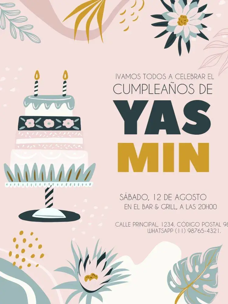 Invitación Femenino Rosa Floral Infantil