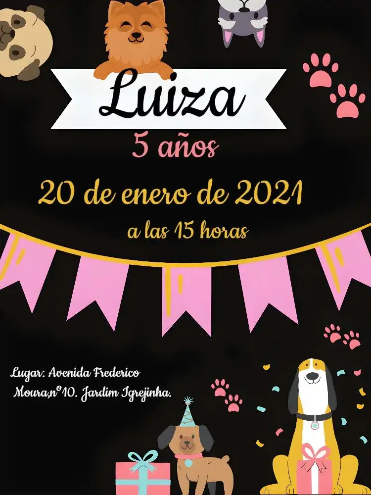 Invitación Perro Gris – tema Más buscados divertido, colorido, infantil, temático, moderno