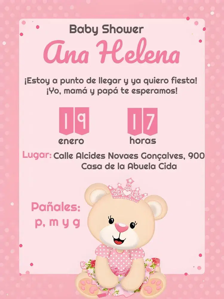 Invitación Baby Shower Princesa Osita Bebé