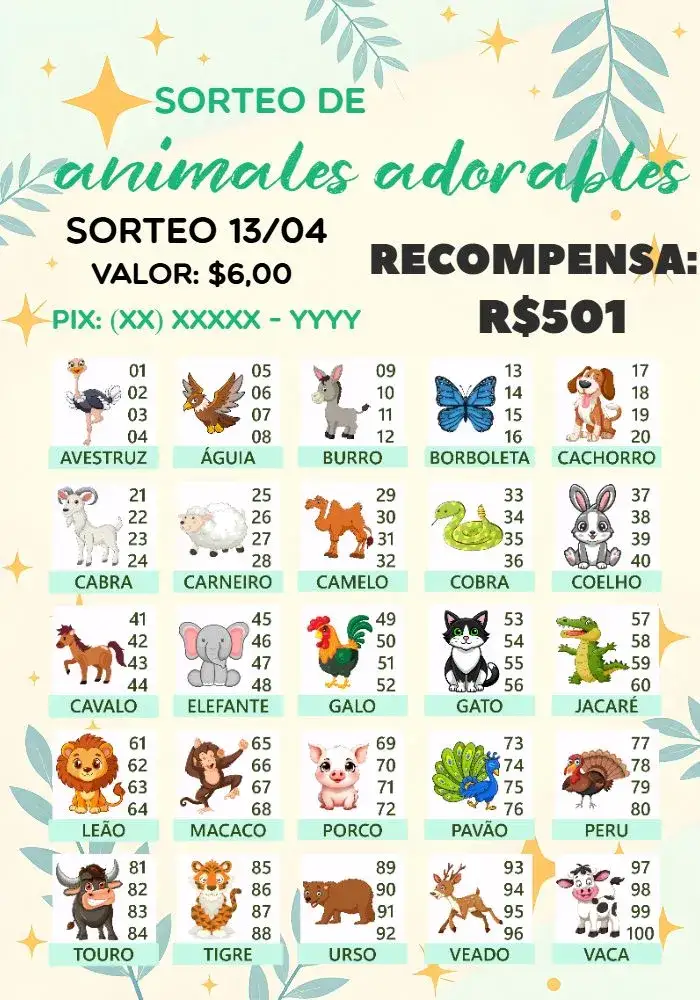 Invitación Rifa De Bicho Premiações Bichinhos – tema Cartones colorido, lúdico, divertido, infantil, moderno