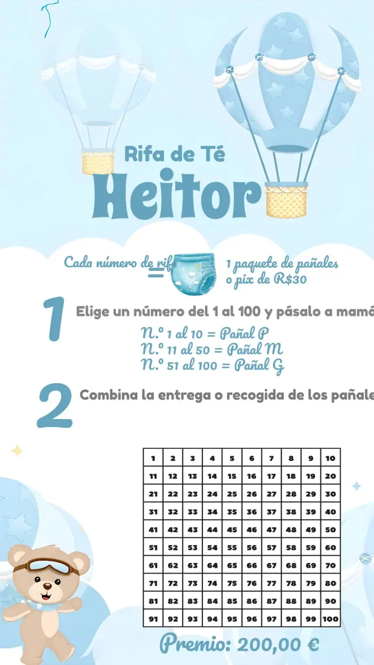 Invitación Baby Shower Osito Globos Aerostáticos