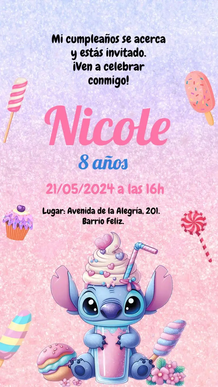 Invitación Stitch Cupcake