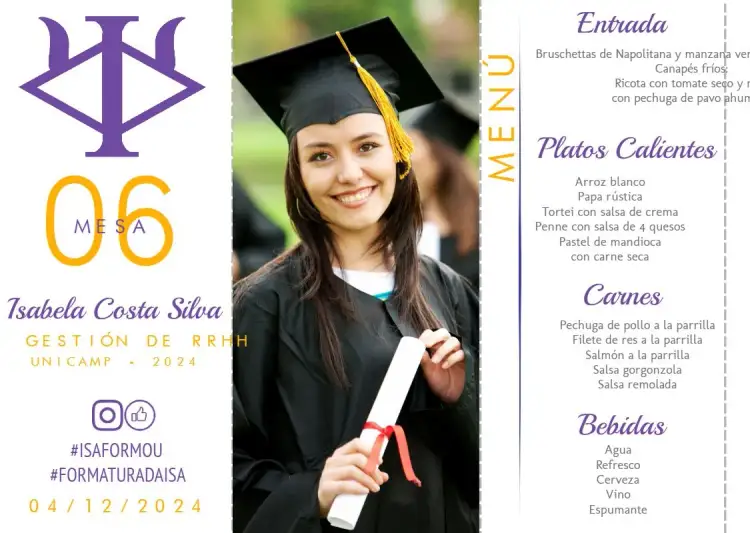 Invitación Menú Triángulo Graduación en Gestión de RRHH con Foto de Licenciatura – tema Graduación moderno, triangular, profesional, elegante, minimalista