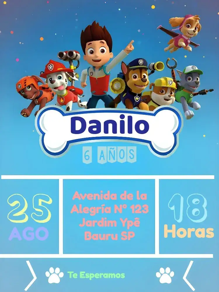 Invitación Patrulla Canina Hueso – tema Más buscados colorido, divertido, temático, infantil, animado