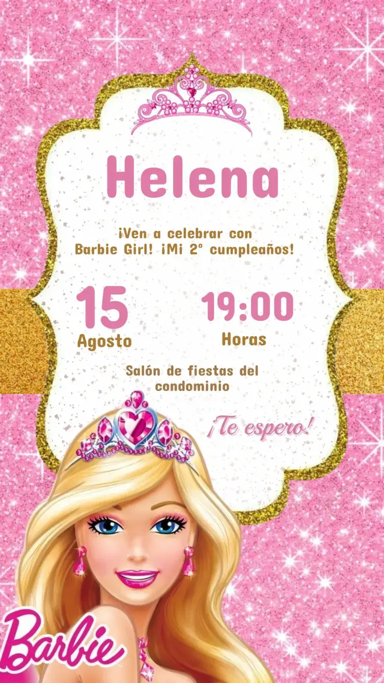Invitación Invitación Infantil Barbie Dream Party - Tema Barbie Rosa – tema Cumpleaños Infantil rosa, brillante, lúdico, divertido, colorido, femenino