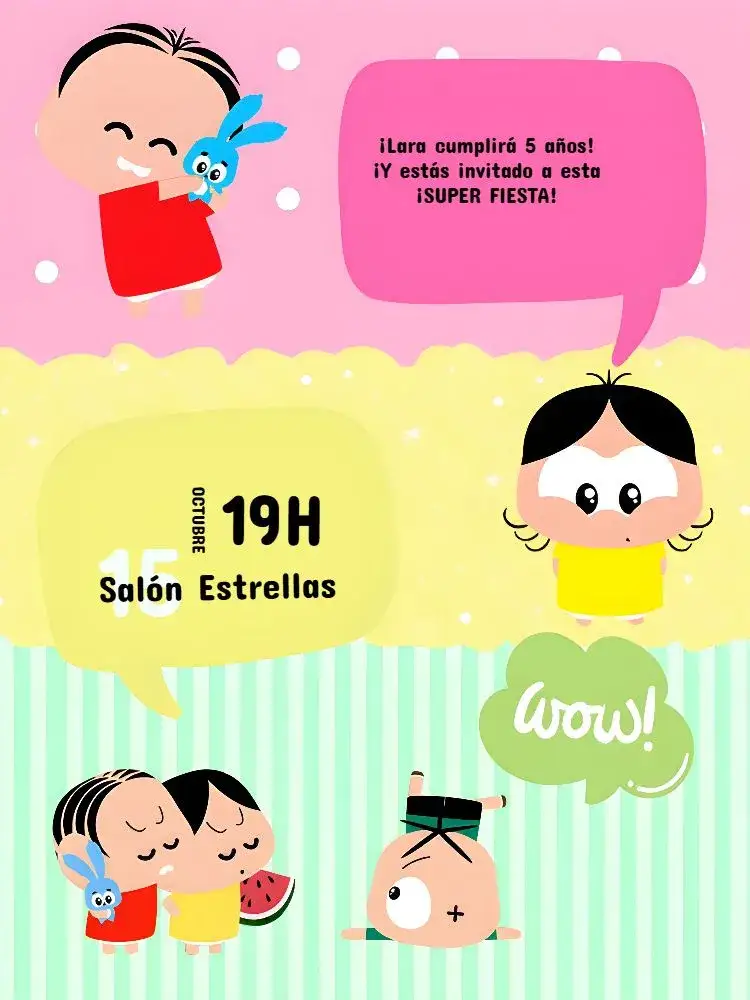 Invitación Turma De La Mónica Toy Rosa – tema Cumpleaños Infantil colorido, juguetón, infantil, divertido, moderno, ilustrativo