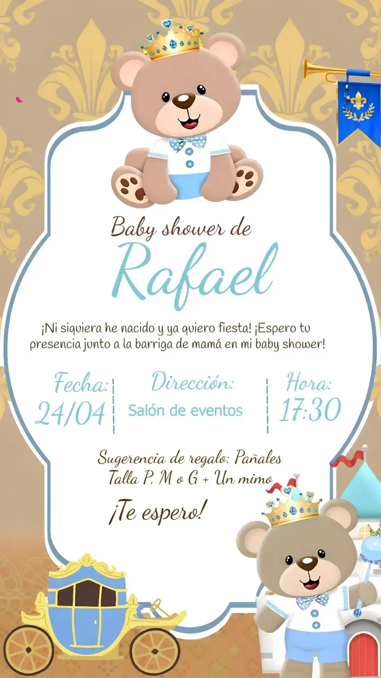 Invitación Baby Shower Oso Príncipe Realeza