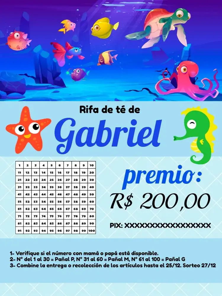 Invitación Té Rifa Fondo Del Mar Azul – tema Cumpleaños Infantil fondo marino, marino, colorido, infantil, lúdico, divertido