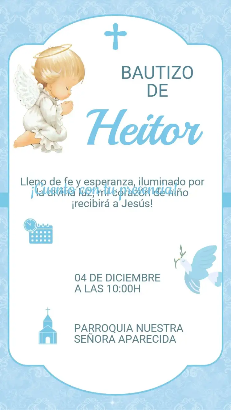 Invitación Invitación de Bautizo – tema Bautismo floral, clásico, moderno, minimalista, pastel, dorado