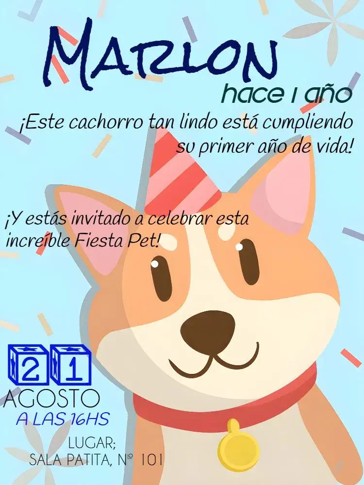 Invitación Perro Azul – tema Más buscados colorido, divertido, moderno, ilustraciones de animales, azul vibrante, temática de mascotas