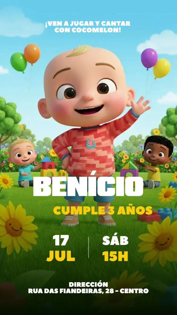 Invitación Invitación Digital CoComelon – tema Cumpleaños Infantil colorido, infantil, festivo, lúdico, divertido