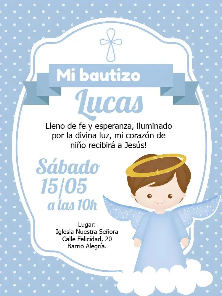 Invitación Bautizo Angelito Angelita – tema Bautismo angelito, azul y blanco, dorado, minimalista, infantil, delicado