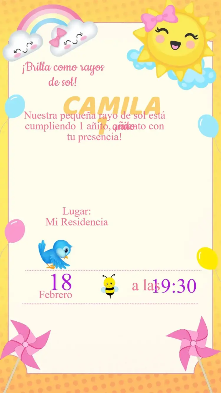 Invitación Cumpleaños Rayo de Sol