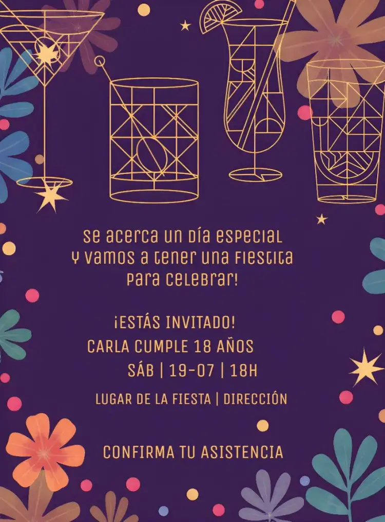 Invitación Cóctel Fiesta Bebidas Elegante – tema Cumpleaños elegante, dorado, moderno, lujoso, vibrante, sofisticado