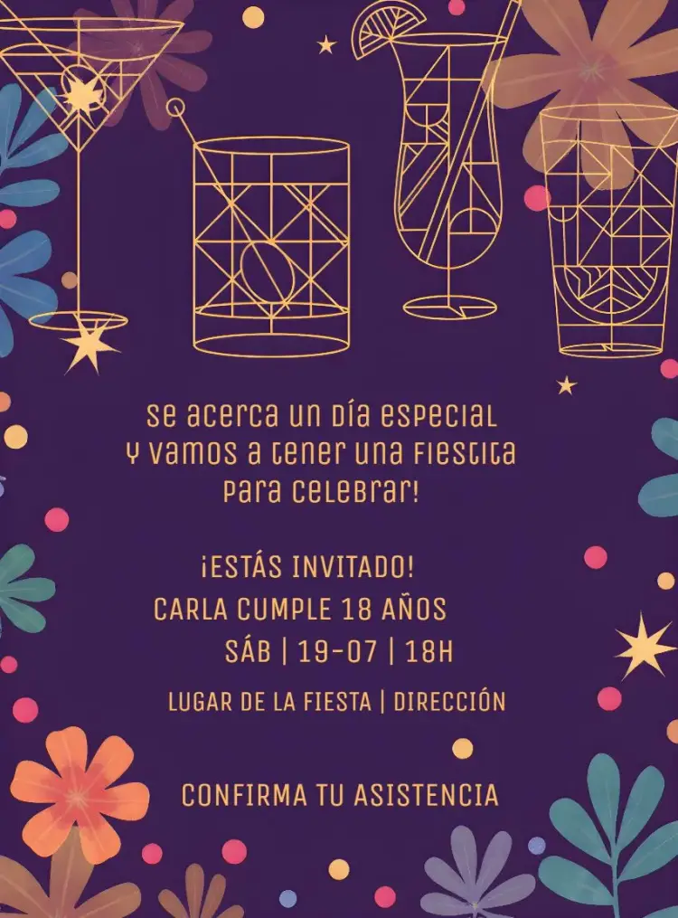 Invitación Cóctel Fiesta Bebidas Elegante