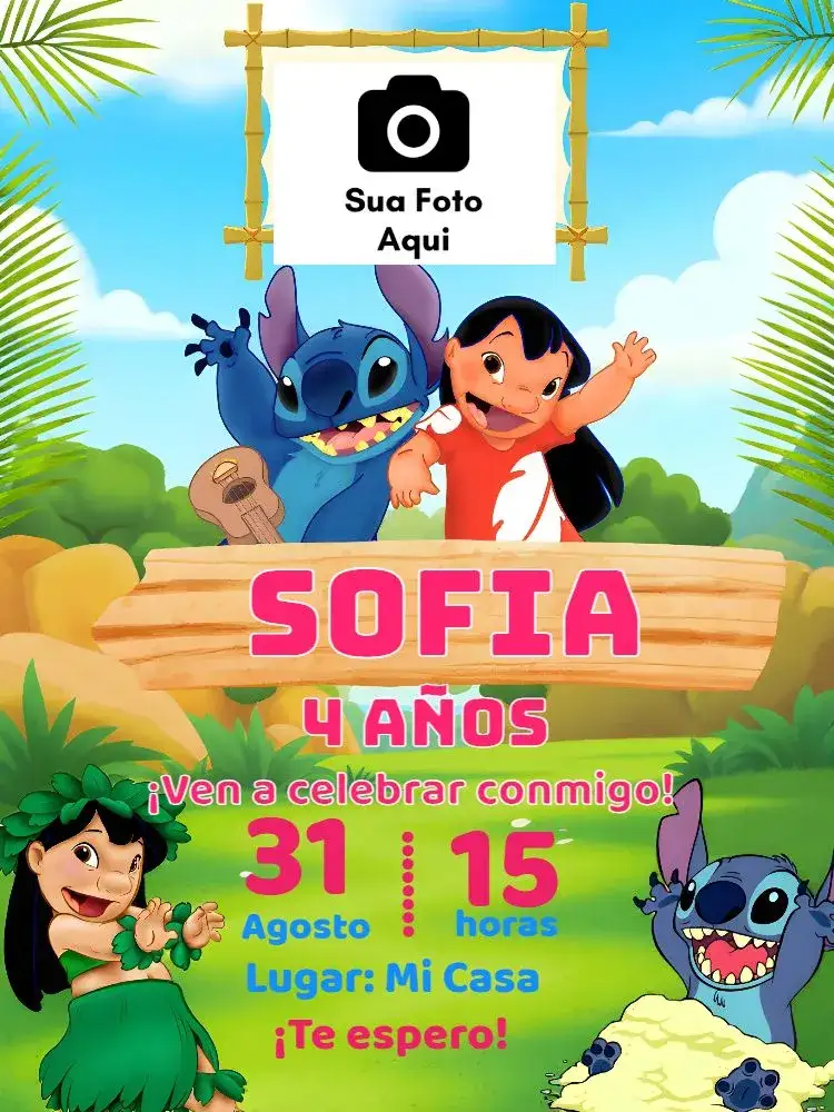 Invitación Lilo Y Stitch Con Foto Disney – tema Más buscados tropical, colorido, divertido, moderno, infantil