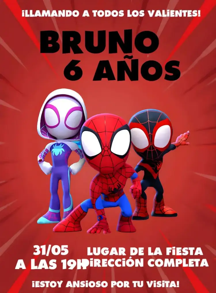 Invitación Spidey y Amigos Blanco – tema Más buscados colores vibrantes, estilo moderno, elementos gráficos de superhéroes, diseño infantil, tema de aventura