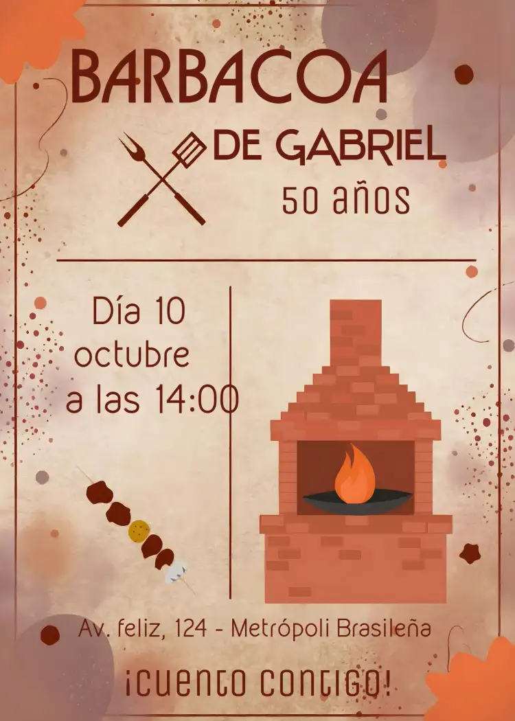 Invitación Barbacoa Adulta Carne – tema Cumpleaños rústico, moderno, colorido, descontraído, casual, tropical
