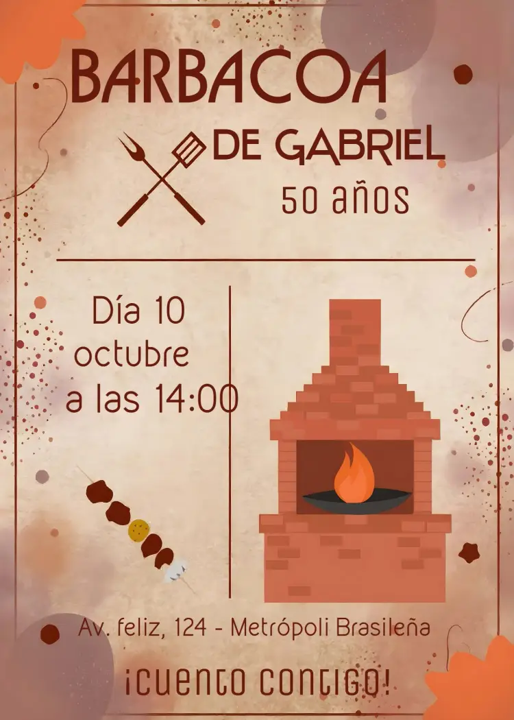 Invitación Barbacoa Adulta Carne editable y personalizable