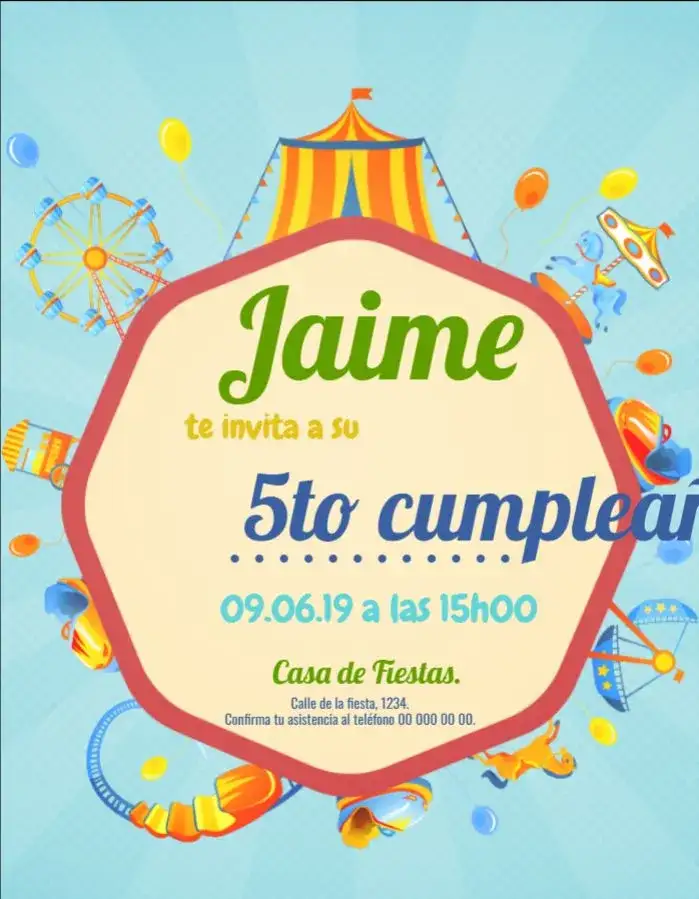 Invitación Celebración de Circo – tema Cumpleaños Infantil colorido, divertido, lúdico, moderno, temática circo, brincalhão