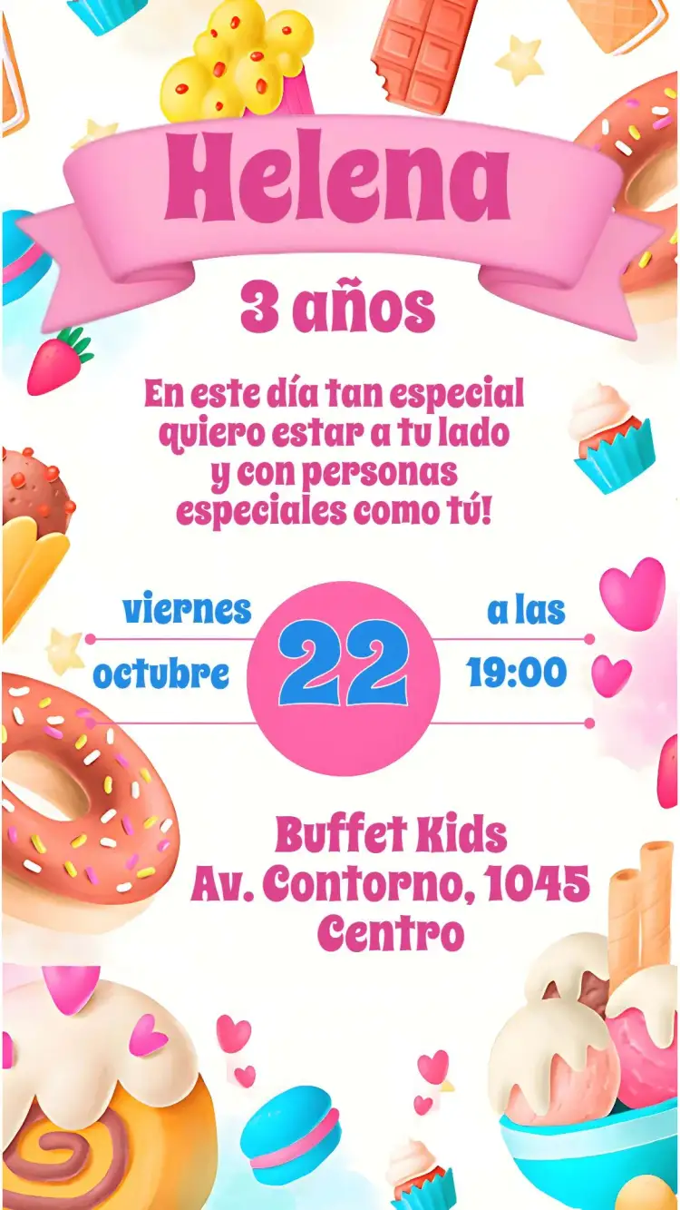 Invitación Dulces – tema Cumpleaños Infantil colorido, divertido, dulce, infantil, brillante, festivo