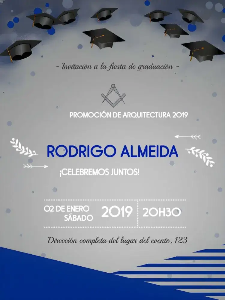 Invitación Graduación Arquitectura Gris – tema Graduación moderno, elegante, minimalista, gris, azul, profesional