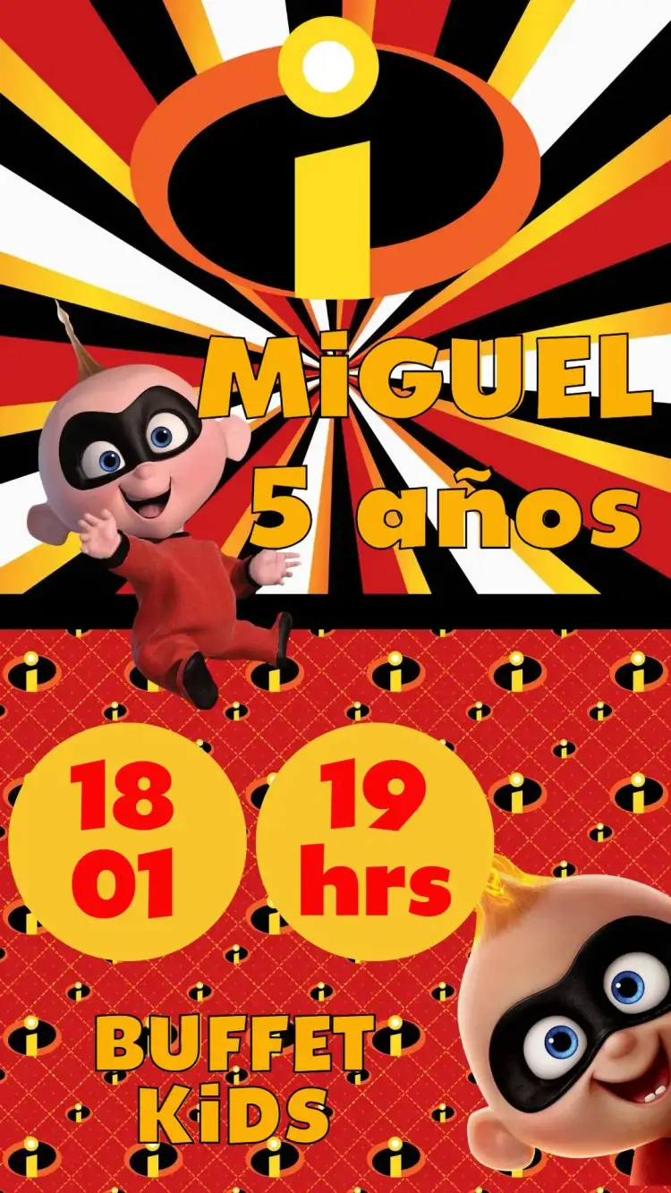 Invitación Los Increíbles baby – tema Cumpleaños Infantil colorido, divertido, lúdico, moderno, temático, infantil