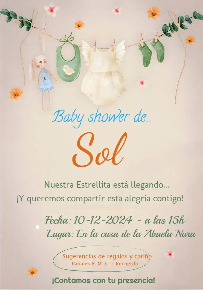 Invitación Baby Shower Ropa Tendedero Bebé – tema Baby Shower colorido, divertido, infantil, moderno, brincalhón, tierno