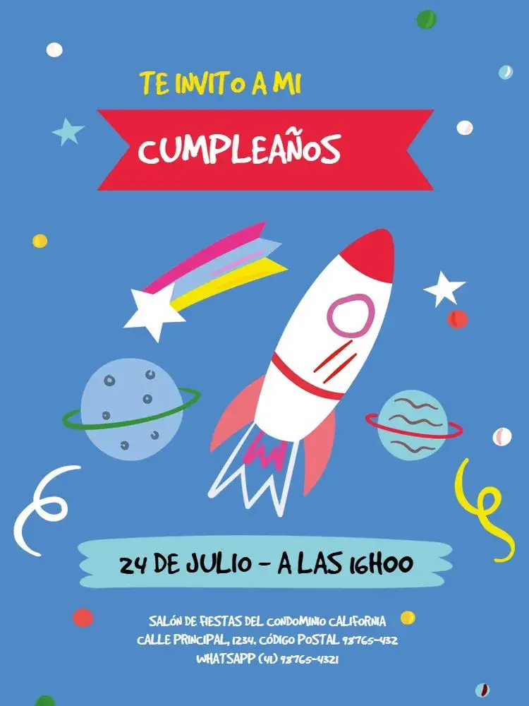 Invitación Infantil Espacio Azul Celebración