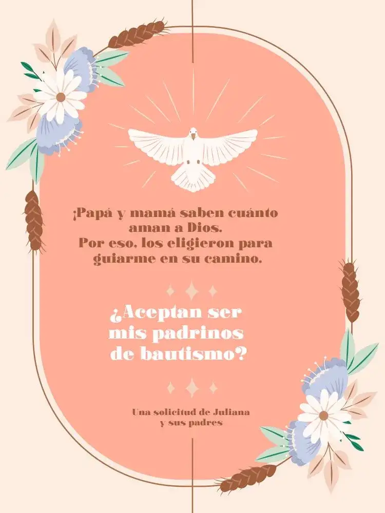 Para Padrinos De Bautismo Floral Delicado Marrón