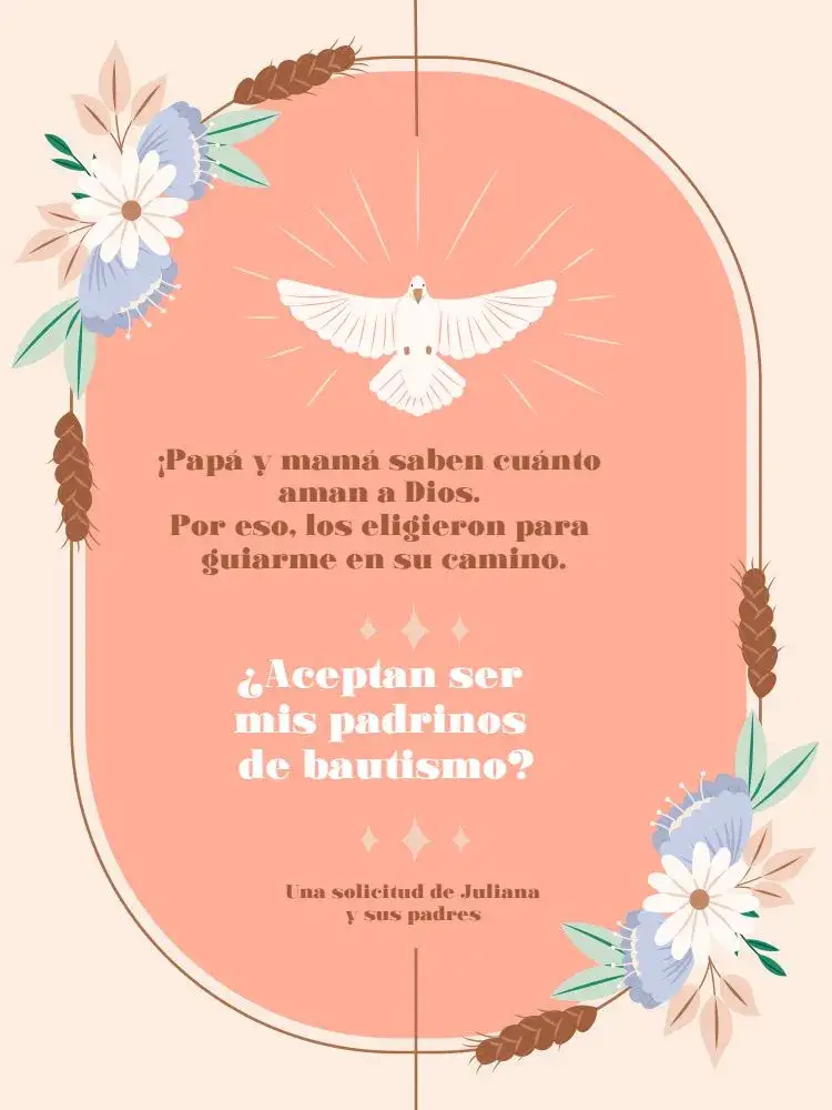 Invitación Para Padrinos De Bautismo Floral Delicado Marrón – tema Baby Shower floral, delicado, marrón, rosa, beige, moderno